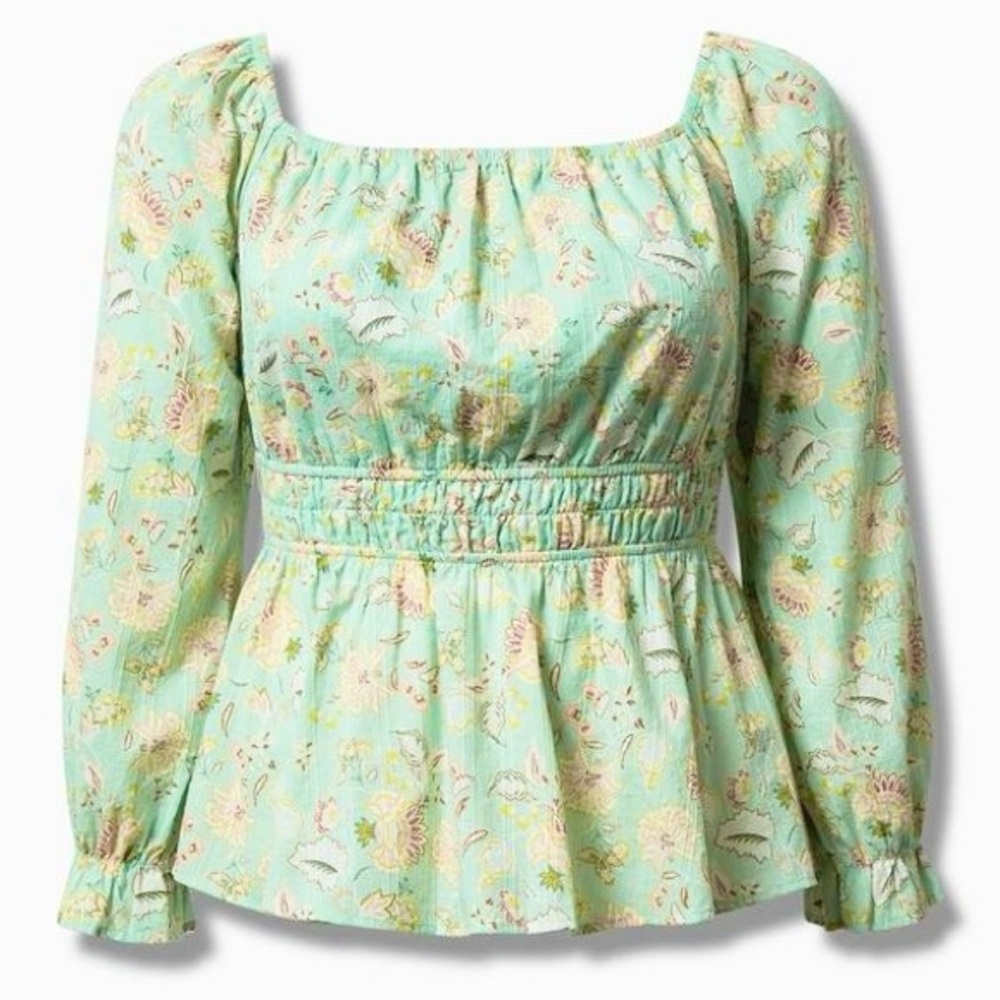 TORRID Clip Dot Blouse 100% Cotton Smocked Square Neckline Long Sleeve Lined - Picture 6 of 13